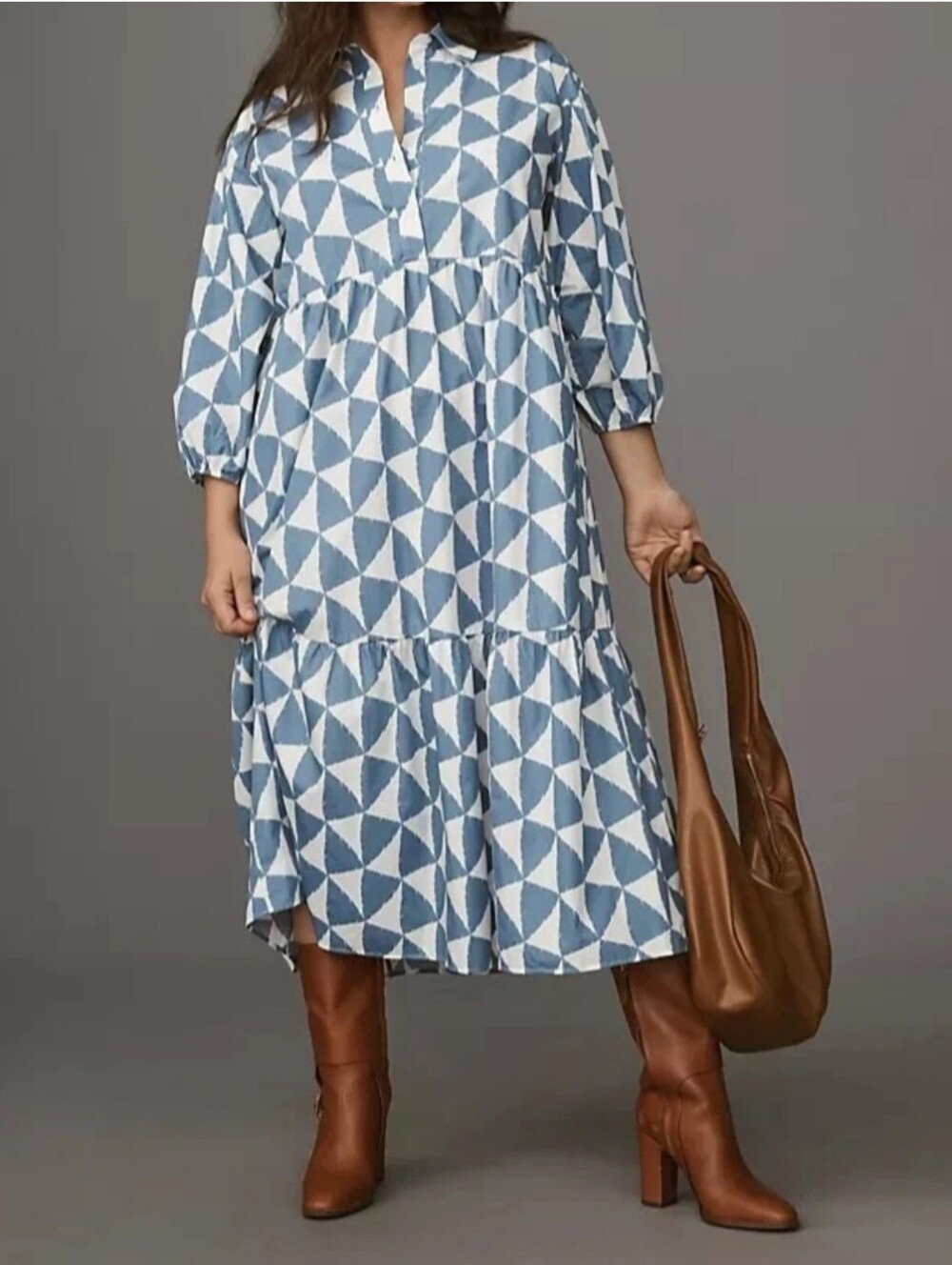 Maeve By Anthropologie Bettina Tiered Shirt Midi Dress Blue & White Plus Size 2X
